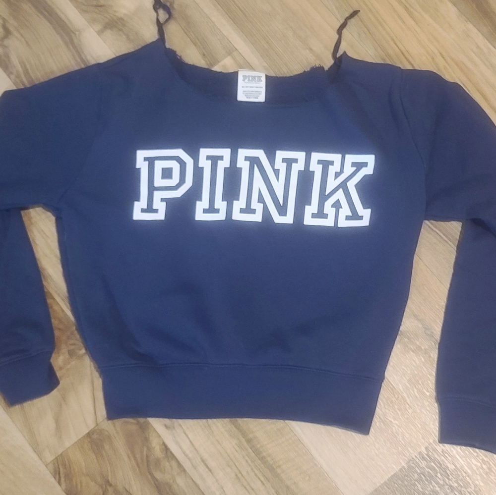 PINK Victoria's Secret Dark Blue Off The Shoulder Sweatshirt Size XS